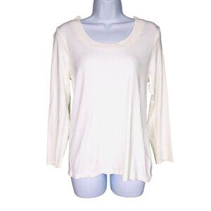 Womens Sequin Top Size L White Long Sleeve Scoop Neck Casual